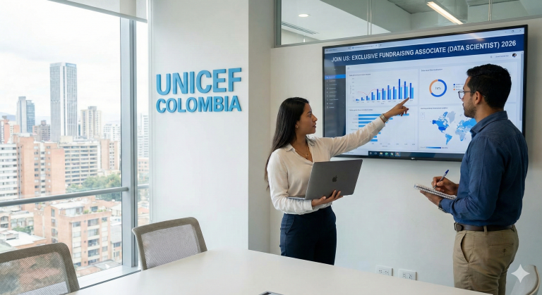Data scientist analyzing fundraising metrics for UNICEF Colombia in 2026
