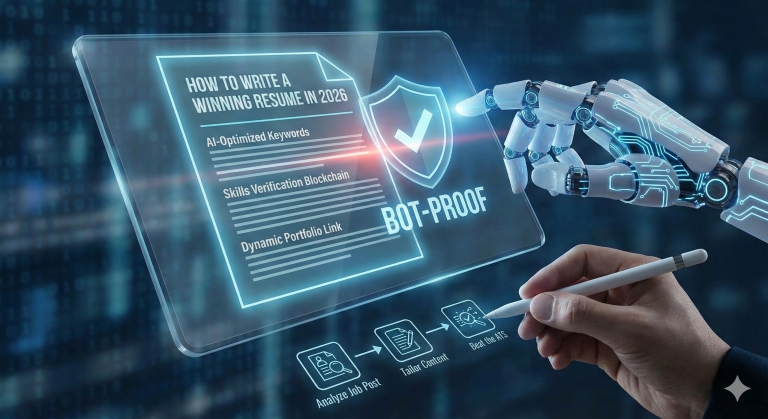 Professional typing a modern resume on a laptop for the 2026 job market