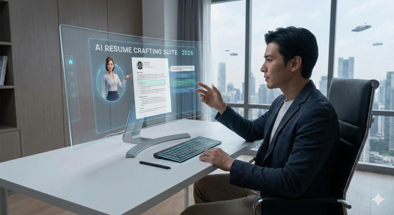 Image of someone using an AI tool on a laptop to create a resume