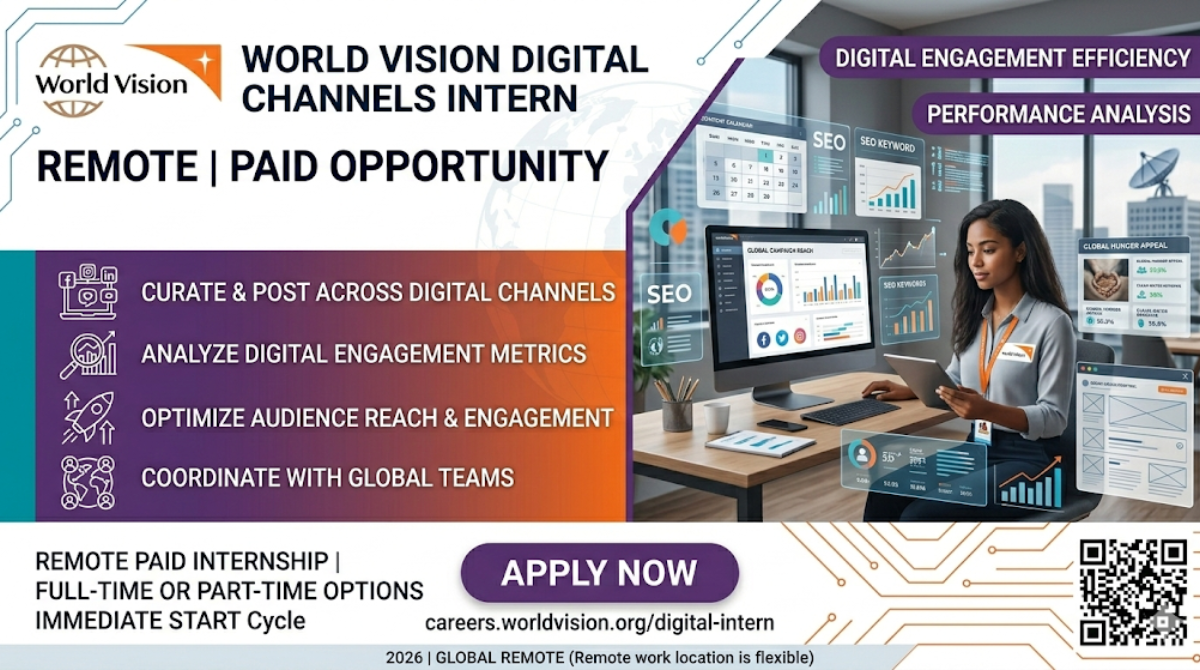 Remote Paid World Vision Digital Channels Intern working environment